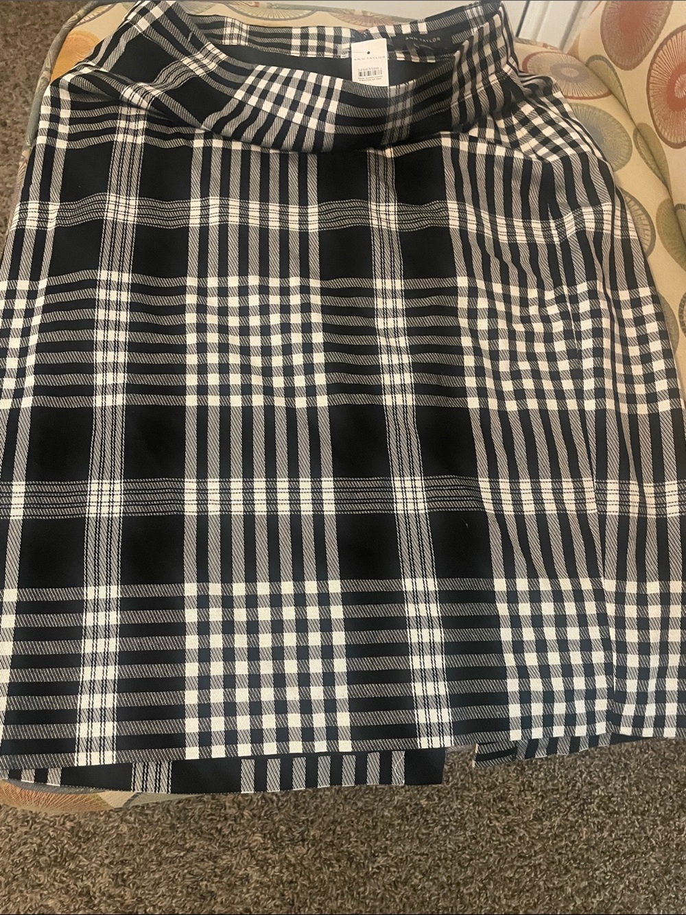 Ann Taylor Black and White Plaid Pencil Skirt